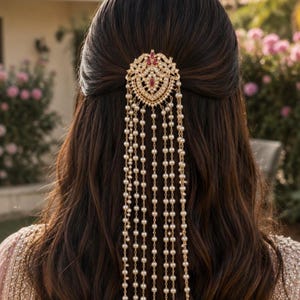 Nauratan Hair chutla in ruby and pearls