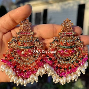 Nauratan Earrings/ multi color earrings/ kundan jewelry/ Pakistani Jewelry/ Bridal wear/ Indian jewelry
