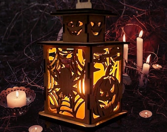 lanterne halloween artisanale – Décoration citrouille gravée, festive et lumineuse, bougie artificielle incluse, cadeau original