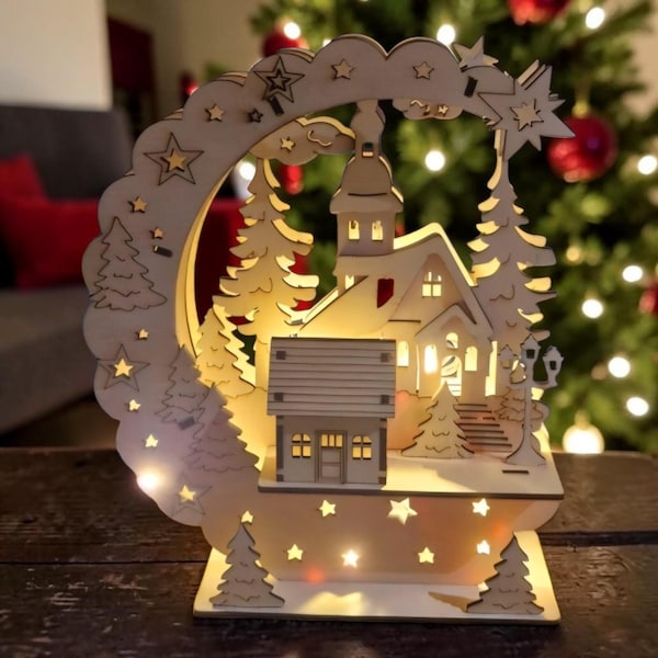 Verlicht kerstdorp - kerstlantaarn - gepersonaliseerd kerstcadeau-idee - feestelijke kersttafeldecoratie - winterse kerst