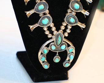 Vintage, Native American, Squash Blossom, Necklace, Sterling, Silver, Southwestern, Navajo, Turquoise, Rare, Jewelry, Vintage, Estate