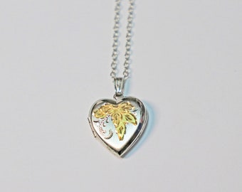 Locket, Necklace, Heart Shaped, Sterling Silver, Pendant, Gold Tone, Leaves, Vintage, Jewelry, Pendant, Love, Friendship, Keepsake