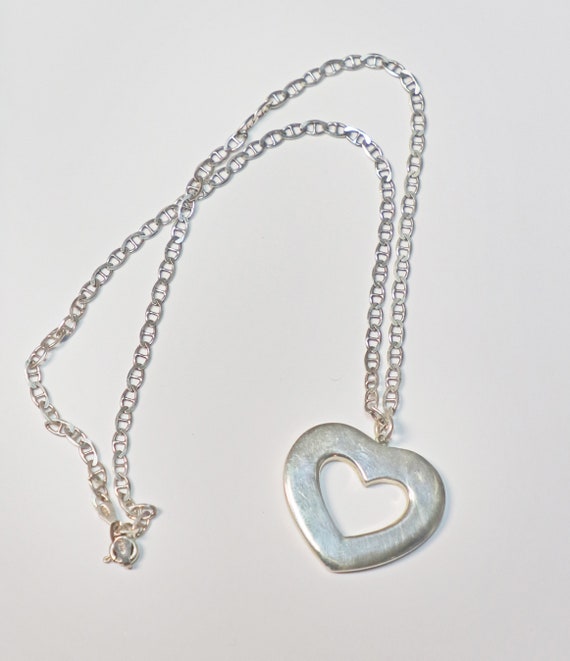 Necklace, Heart Shaped Pendant, Silver Tone Heart… - image 1