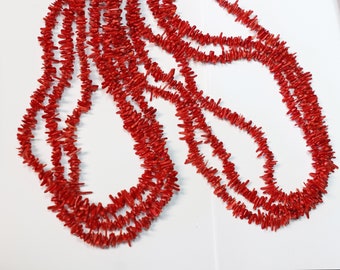 Necklaces, Three, Coral, Branch, Flapper Length, Vintage, Jewelry, Estate, Red, Beaded