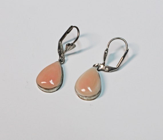 Earrings, Angel Skin Coral, Sterling Silver, Vint… - image 1