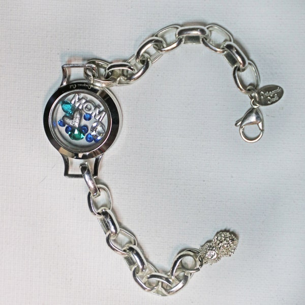 Origami Owl Bracelet, Mom Bracelet, Swarovski crystals, signed, vintage, jewelry, charms