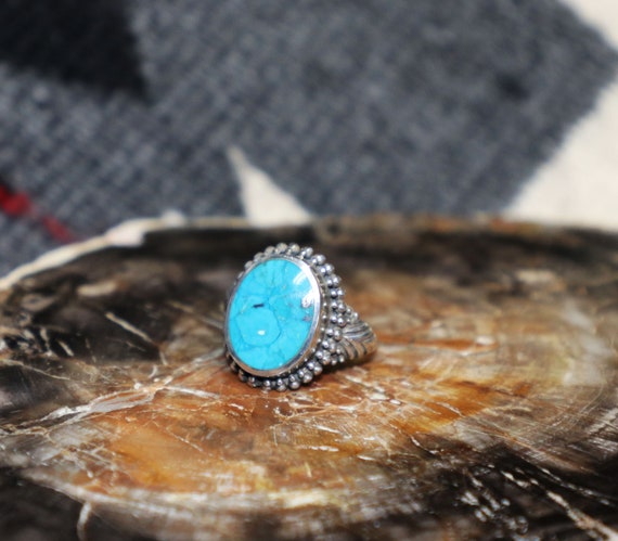 Ring, Sterling Silver, Turquoise colored stone, S… - image 1