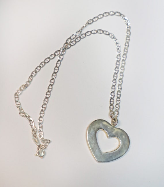 Necklace, Heart Shaped Pendant, Silver Tone Heart… - image 4
