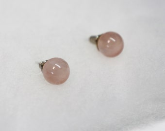 Earrings, Rose Quartz, Stud, Post, Vintage, Estate, Jewelry, Pierced