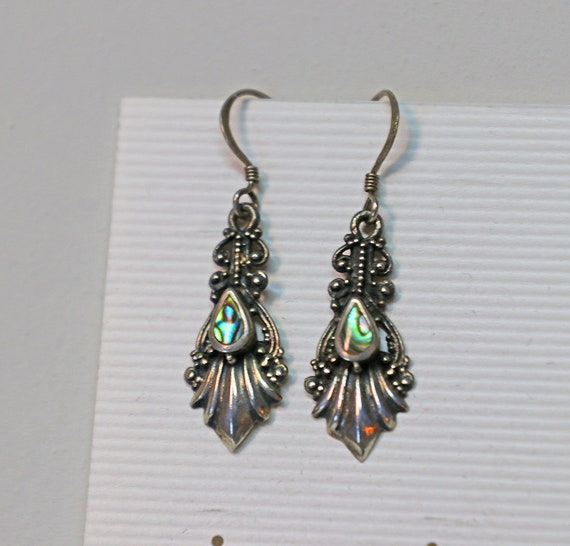 Earrings, Abalone, Sterling Silver, Dangle, Pierc… - image 2