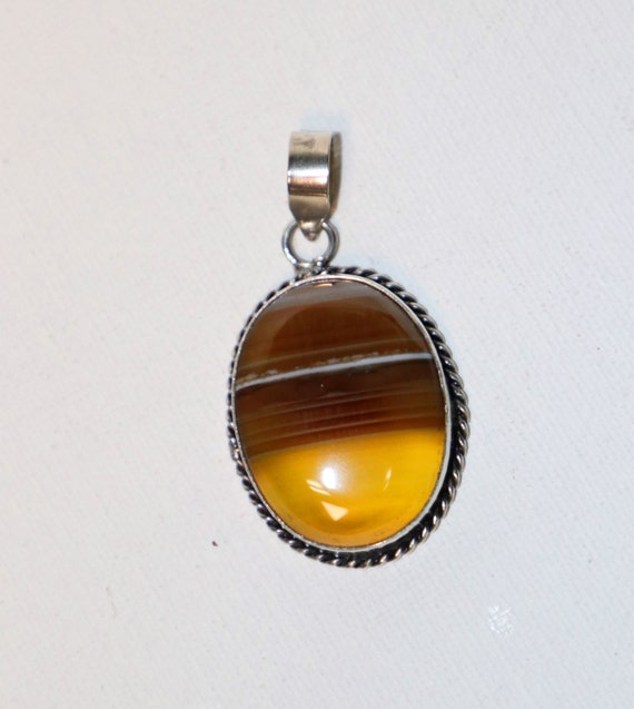 Pendant, Botswana Agate, Sterling Silver, Brown, S
