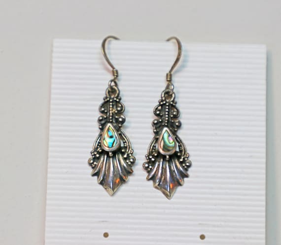 Earrings, Abalone, Sterling Silver, Dangle, Pierc… - image 1