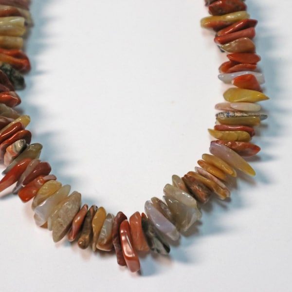 Necklace, Beaded, Stone, Agate, Quartz, Carnelian, Chip and Nugget, Earth Tones, Vintage, Estate, Jewelry