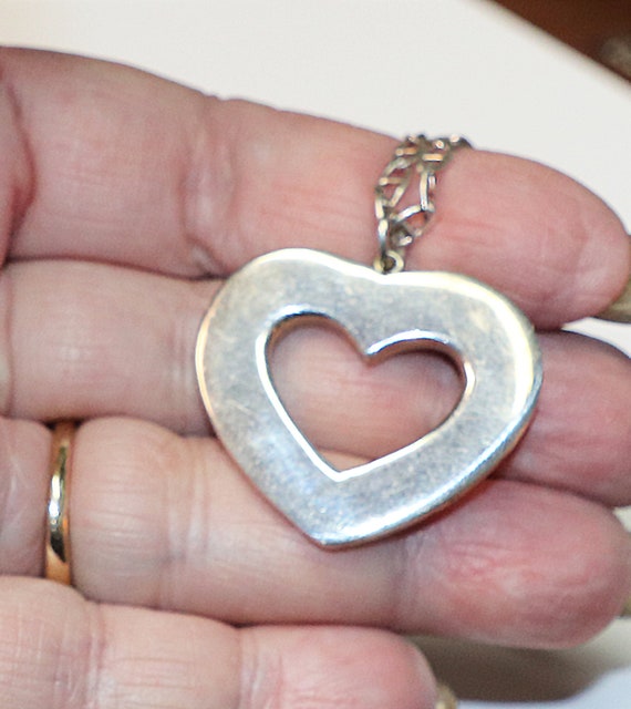 Necklace, Heart Shaped Pendant, Silver Tone Heart… - image 2