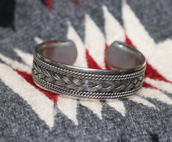Bracelet, Cuff Style, Silver Plated, Stamped, Vin… - image 1