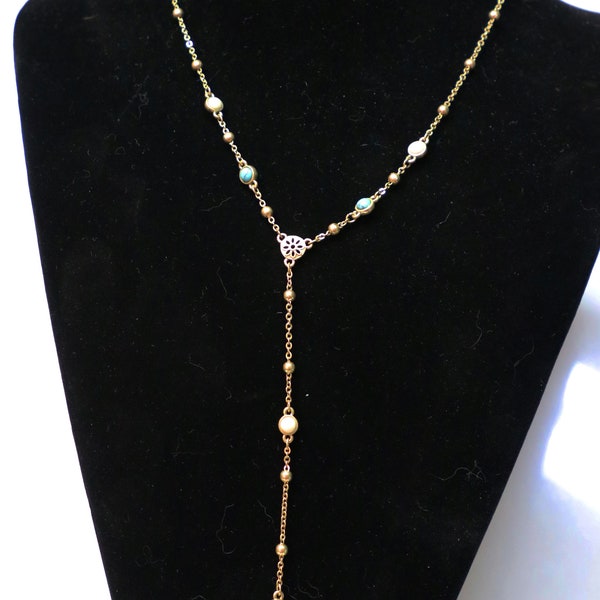 Necklace, chain and stone, Nine West Vintage America Collection, Gold tone, Vintage, Jewelry, Signed