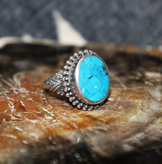 Ring, Sterling Silver, Turquoise colored stone, S… - image 2