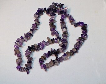 Necklace, Amethyst, Chip and Nugget, No clasp, Flapper style, Vintage, Jewelry, Beaded, Crystal