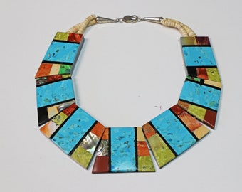 Delbert Crespin mosaic tile necklace from the Santo Domingo Pueblo in New Mexico is beautiful, intersting and unique, rare