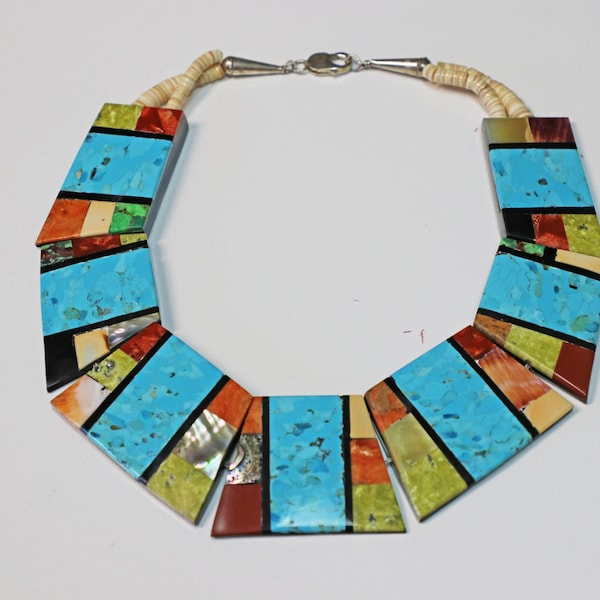 Delbert Crespin mosaic tile necklace from the Santo Domingo Pueblo in New Mexico is beautiful, intersting and unique, rare