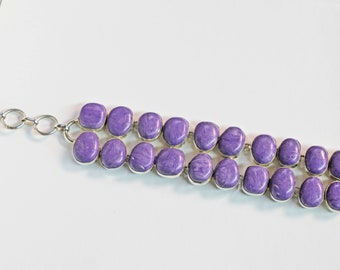 Charoite Bracelet, Sterling Silver, 925 Silver, Vintage, Estate, Jewelry, Adjustable, Purple, Rare, Gemstone