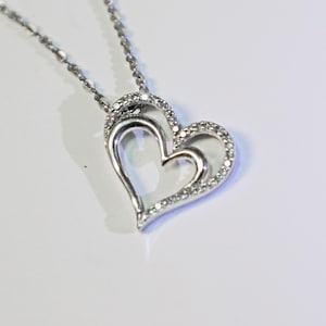 Heart, Necklace, Heart Shaped, Pendant, Sterling Silver, Diamonds, Double Heart, Vintage, Jewelry, Italian Chain, Sterling Chain, Estate