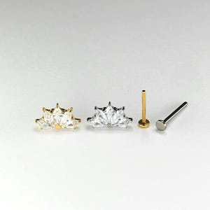 Marquise CZ Titanium Flat Back Earring, Threadless Push In Stud, Implant Grade for Lobe, Helix, Cartilage Piercing, Hypoallergenic