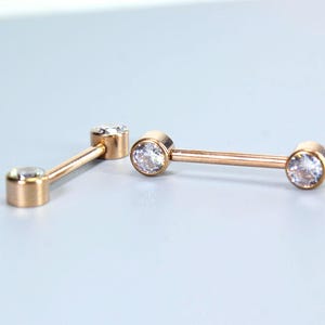 Rose Gold Titanium Nipple Barbell: CZ Gem Internally Threaded Piercing Jewelry