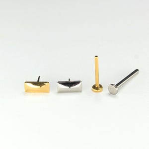 Rectangle Flat Back Earring, Threadless Titanium Stud, Implant Grade for Lobe, Helix, Cartilage Piercing, Hypoallergenic