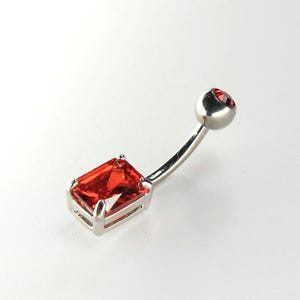 14G Titanium Belly Button Ring, Red Gem Belly Piercing, Minimalist Navel Ring Jewelry