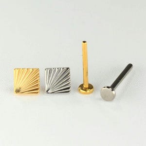 Titanium Flat Back Earring, Threadless Push In Square Cut Earring for Lobe Cartilage Helix.