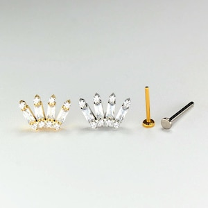 Draadloze titanium oorbel met platte achterkant, stokbroodkroon duwknop voor lob, kraakbeen, helixpiercing