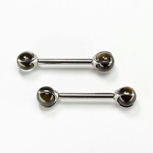 Titanium Black Onyx Nipple Barbell: Internally Threaded Nipple Jewelry