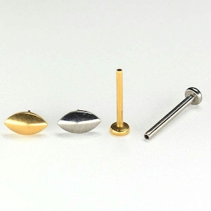 Titanium Threadless Push In Stud, Oval Flat Back Piercing for Lobe, Helix, Cartilage Earring
