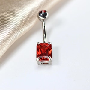 14G Titan Bauchnabel Ring, Roter Schmuckstein Bauch Piercing, Minimalist Nabel Ring Schmuck