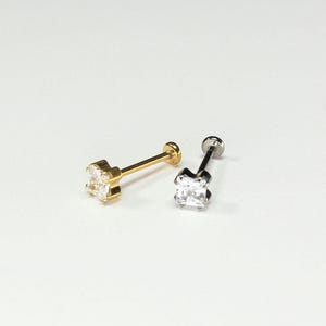 Titanium CZ Flat Back Stud: Threadless Push-In Piercing Jewelry