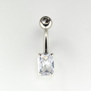 Titanium Belly Button Ring, Silver CZ Navel Ring, 14G Navel Piercing Stud, Simple Belly Jewelry