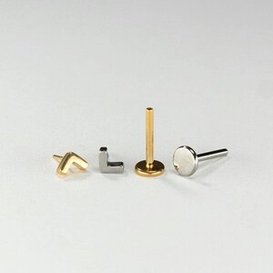 Threadless Titanium Flat Back Earring, Dainty V shape Push In Stud, Cartilage, Helix, Lobe Piercing Jewelry, Minimalistic Stud Earring