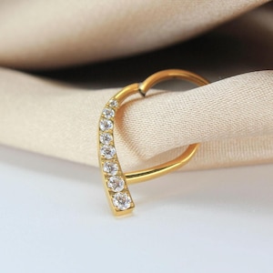 Gold Titanium Septum Ring: Hinged Clicker Hoop, 16g