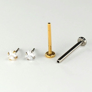 Titanium Push Pin CZ Earring: Threadless Flat Back Piercing