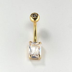 Titanium Belly Button Ring, Simple Gold CZ Navel Piercing Ring, Rectangle Prong Set Belly Jewelry, 14G Navel Piercing Stud
