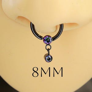 Titanium zwarte neustussenschotring Dangle Multicolor Gem Cz Decor zwart scharnierend septum clickerring septum piercing hoepel