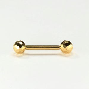 14g Gold Titanium Nipple Barbell, Threadless Push In Disco Ball End Nipple Piercing Ring.