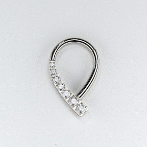 Titanium Septum Ring: 16g Silver Hinged CZ Clicker Hoop