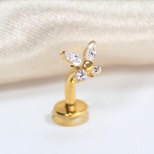 14G Threadless Titanium Belly Button Ring, Dainty Gold Butterfly Navel Piercing, Push In Belly Ring, Minimalist Body Jewelry.