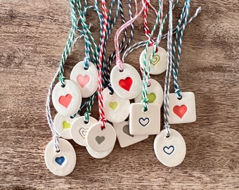 Heart Ceramic Gift Tag-Set of 5, Wedding Favor, Ceramic Heart Tag