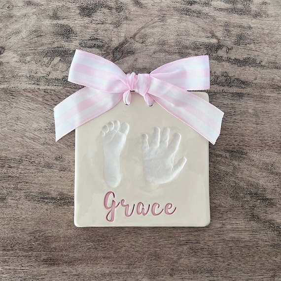 Baby Girl Handprint & Footprint Custom Ceramic Keepsake