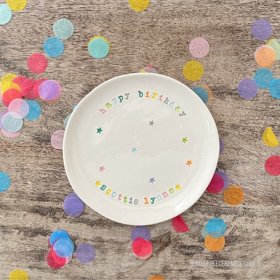 Happy Birthday Cupcake Plate/Cake Plate - Bumblebee Ceramics