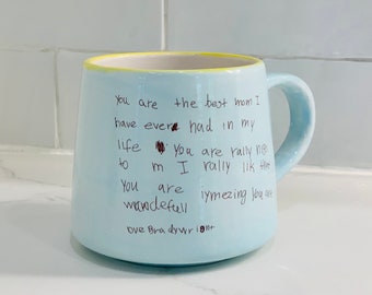 Custom Love Letter Mug, Kids Art Ceramic Mug, Personalized Kids Writing on Mug