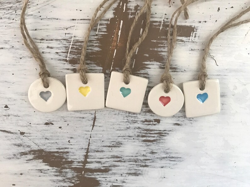 Mini Heart Ceramic gift tagset of 5 Etsy